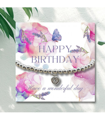 Happy Birthday Heart Bracelet & Lavender Butterfly Card