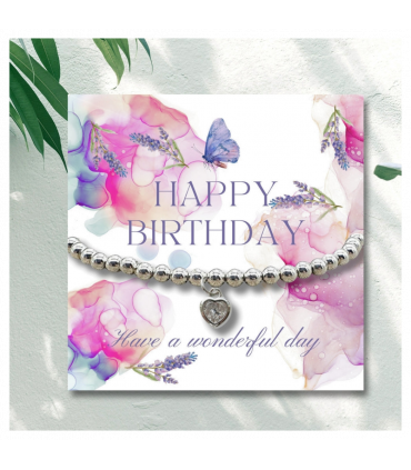 Happy Birthday Heart Bracelet & Lavender Butterfly Card