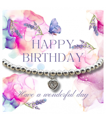 Happy Birthday Heart Bracelet & Lavender Butterfly Card