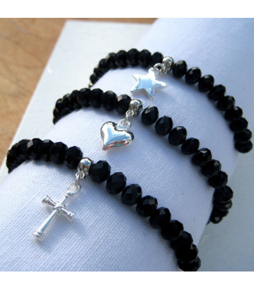 Black Beaded Charm Bracelet