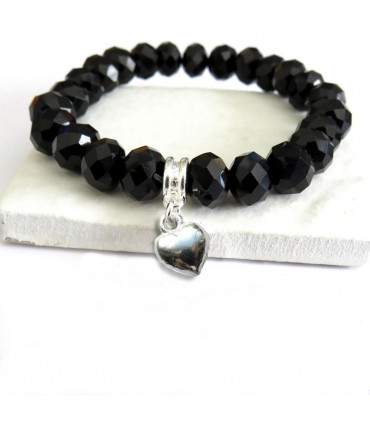 Black Beaded Charm Bracelet