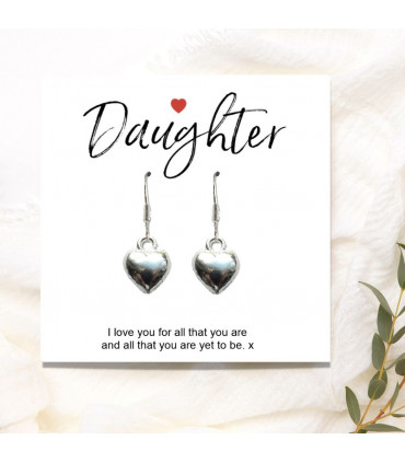 Daughter Gift Card with Heart Earrings