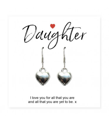 Daughter Gift Card with Heart Earrings
