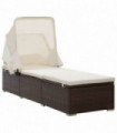 Sun Lounger with Canopy and Cushion Poly Rattan Brown