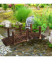 Wooden Garden Bridge Lawn Decor Stained Finish Arc Outdoor Pond Walkway