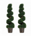 PE Set of 2 Artificial Boxwood Spiral Topiary Plant Tree's Green