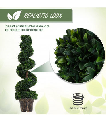 PE Set of 2 Artificial Boxwood Spiral Topiary Plant Tree's Green