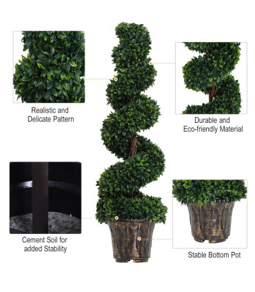 PE Set of 2 Artificial Boxwood Spiral Topiary Plant Tree's Green