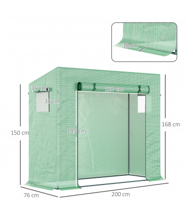 Garden Greenhouse Plant Cover, Windows & Zipper 198Lx77Wx149-168Hcm