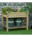 Raised Garden Bed with Legs and Storage Shelf, Elevated Wooden Planter Box,