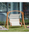 Wooden Porch Swing Chair A-Frame Wood Log Swing Bench Chair