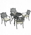 4 Seater Dining Set with Cushions Round Dining Table with Parasol Hole, Bronze