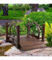 Wooden Garden Bridge Decorative Arc Footbridge & Safety Guardrail Walkway