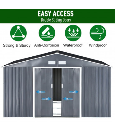 6.5 x 11FT Foundation Ventilation Steel Outdoor Garden Shed Grey