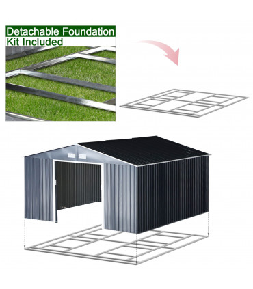 6.5 x 11FT Foundation Ventilation Steel Outdoor Garden Shed Grey