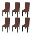 Straight Stretchable Chair Cover 6 pcs Brown