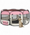 vidaXL Foldable Dog Playpen with Carrying Bag Pink 145x145x61 cm