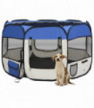 Foldable Dog Playpen with Carrying Bag Blue 110x110x58 cm