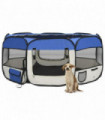 vidaXL Foldable Dog Playpen with Carrying Bag Blue 145x145x61 cm