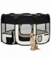 vidaXL Foldable Dog Playpen with Carrying Bag Black 145x145x61 cm