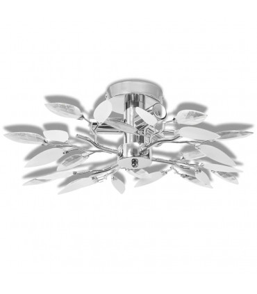 Ceiling Lamp White & Transparent Acrylic Crystal Leaf Arms 3 E14 Bulbs