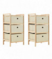 Storage Racks with 3 Fabric Baskets 2 pcs Beige Cedar Wood