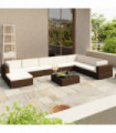 8 Piece Garden Lounge Set with Cushions Poly Rattan Brown