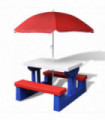 Kids' Picnic Table with Benches and Parasol Multicolour