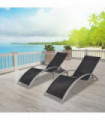 Sun Loungers with Table Aluminium Black