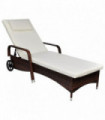 Sun Lounger with Wheels Poly Rattan Brown