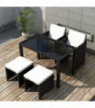 5 Piece Outdoor Dining Set with Cushions Poly Rattan Black