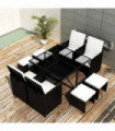 9 Piece Outdoor Dining Set with Cushions Poly Rattan Black