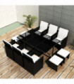 11 Piece Outdoor Dining Set with Cushions Poly Rattan Black