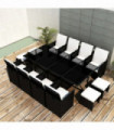 13 Piece Outdoor Dining Set with Cushions Poly Rattan Black