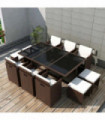 11 Piece Outdoor Dining Set with Cushions Poly Rattan Brown