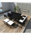 9 Piece Outdoor Dining Set with Cushions Poly Rattan Black