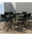 7 Piece Folding Outdoor Dining Set Steel Poly Rattan Black