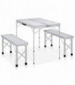 Folding Camping Table with 2 Benches Aluminium White