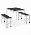 Folding Camping Table with 2 Benches Aluminium Grey