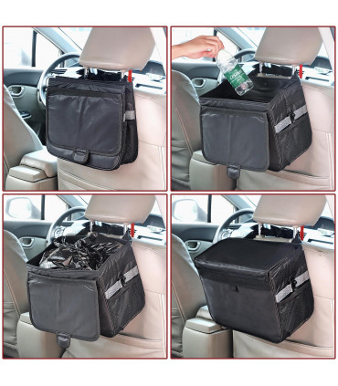 Car Rubbish Bin with Lid Waterproof Leakproof Interior- Large / Black