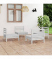 4 Piece Garden Lounge Set White Solid Pinewood