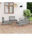 4 Piece Garden Lounge Set Grey Solid Pinewood