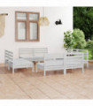 8 Piece Garden Lounge Set White Solid Pinewood