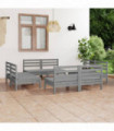 8 Piece Garden Lounge Set Grey Solid Pinewood