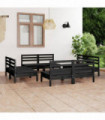 8 Piece Garden Lounge Set Black Solid Pinewood