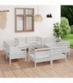 8 Piece Garden Lounge Set White Solid Pinewood