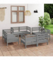 8 Piece Garden Lounge Set Grey Solid Pinewood