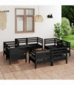 8 Piece Garden Lounge Set Black Solid Pinewood