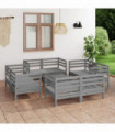 9 Piece Garden Lounge Set Grey Solid Pinewood