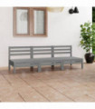 3 Piece Garden Lounge Set Grey Solid Pinewood